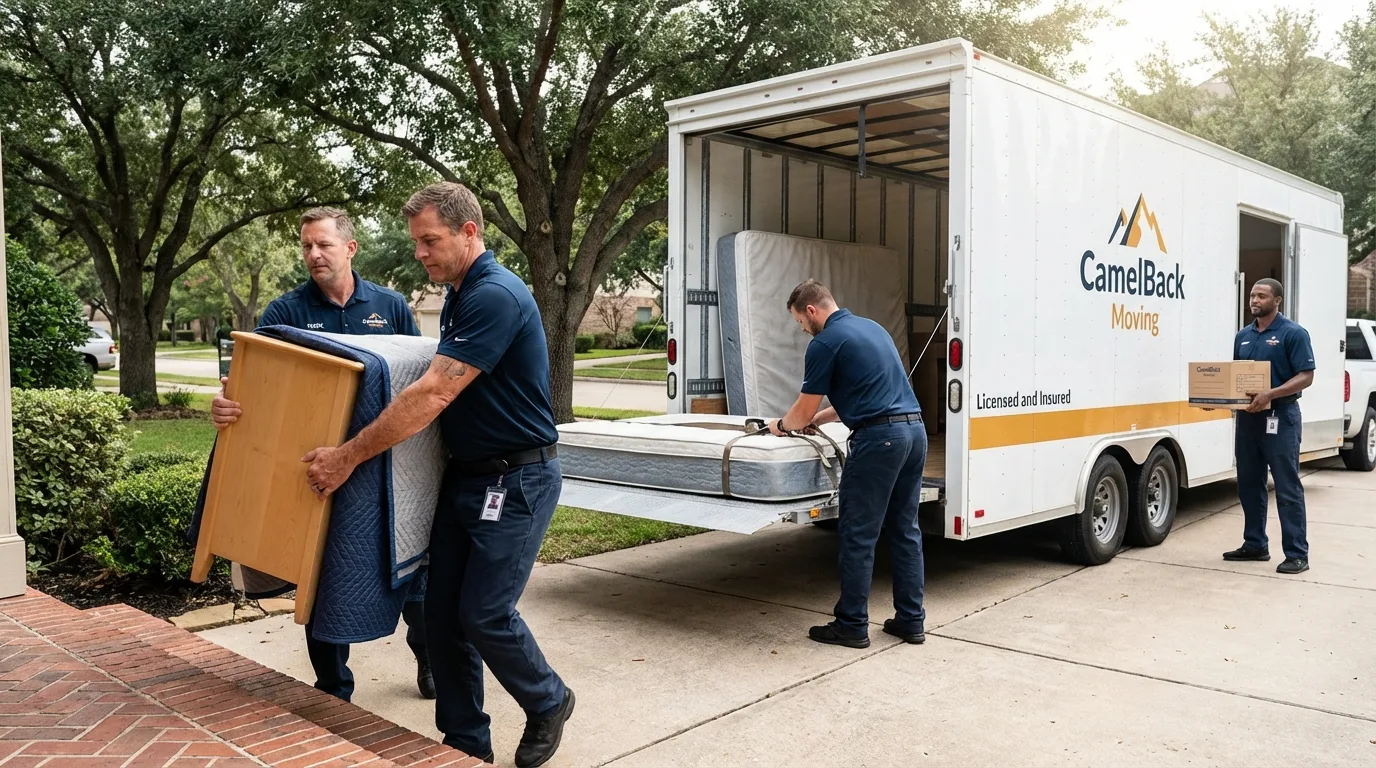 Crew loading residential truck for cross-state move from Hart, MI